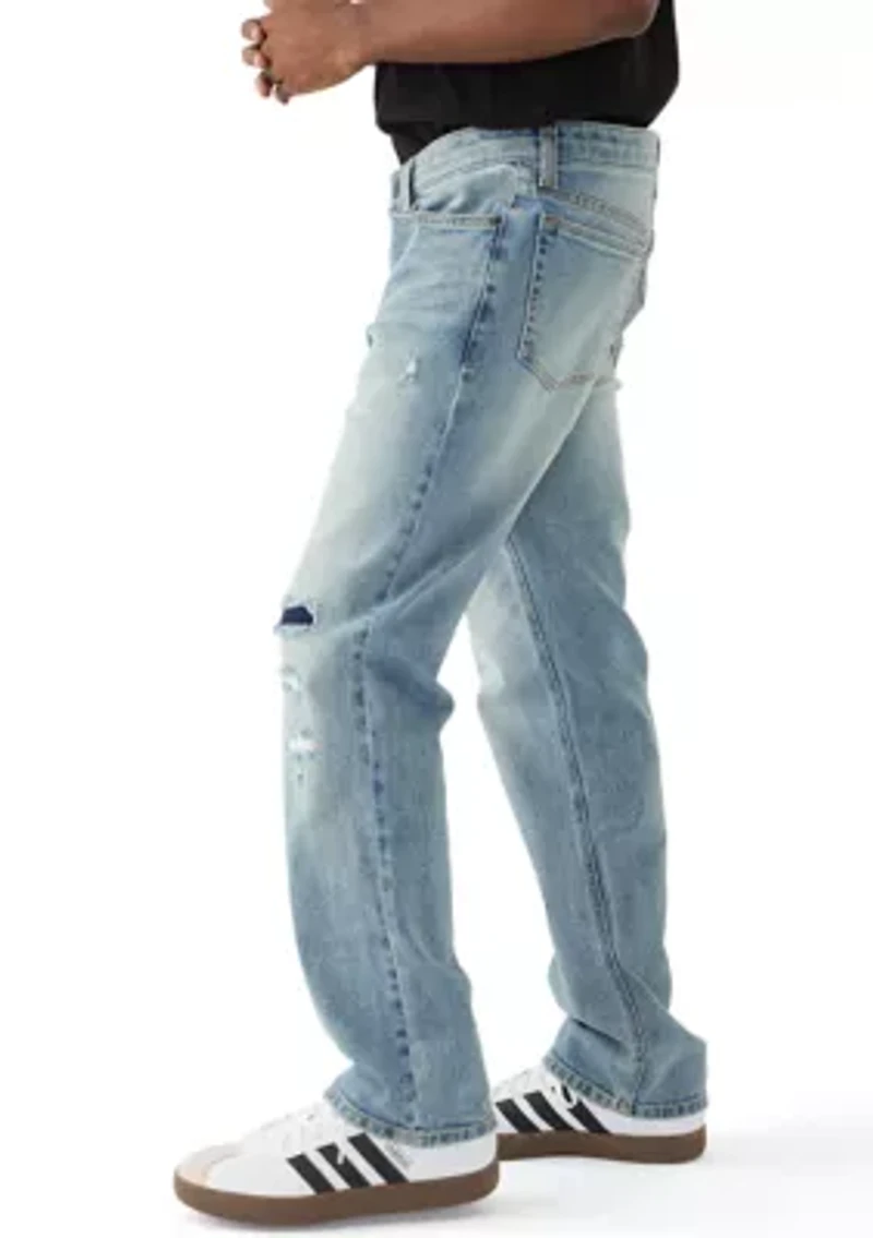 Medium Wash Destroy Straight Jeans