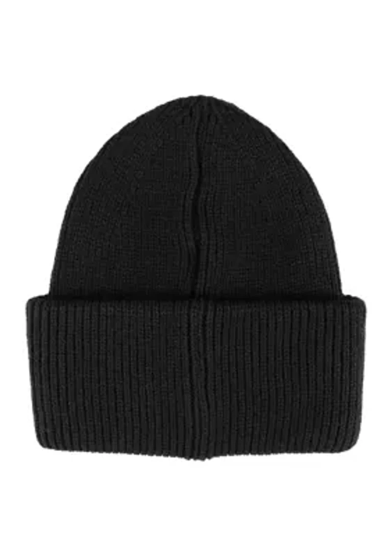 Knit Rolled Cuff Beanie with Rubber Logo