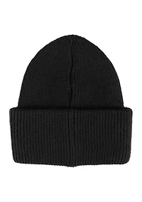 Knit Rolled Cuff Beanie with Rubber Logo
