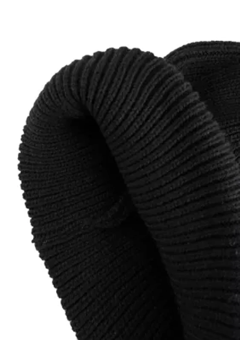 Knit Rolled Cuff Beanie with Rubber Logo