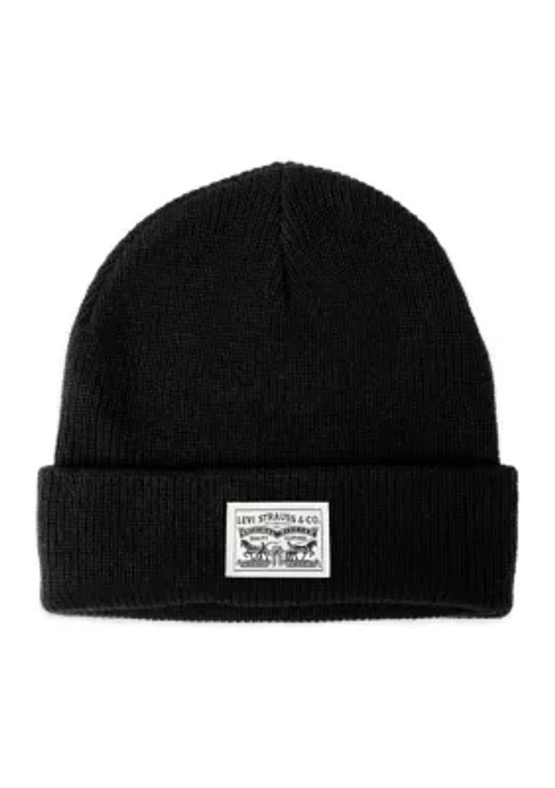 Cardigan Stitch Logo Patch Beanie Hat