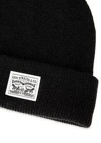 Cardigan Stitch Logo Patch Beanie Hat