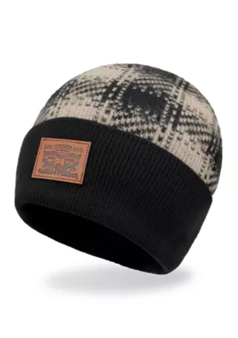 Brushed Plaid Beanie Hat