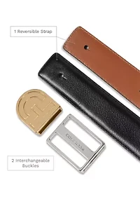 Reversible Belt Strap with Two Interchangebale Buckles Gift Set