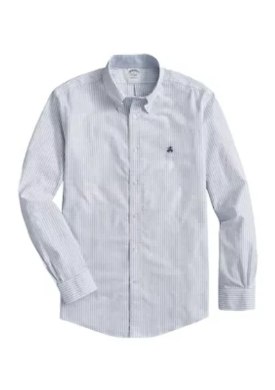 Men's Stretch Non Iron Oxford Button Down Collar Bengal Stripe Sport Shirt