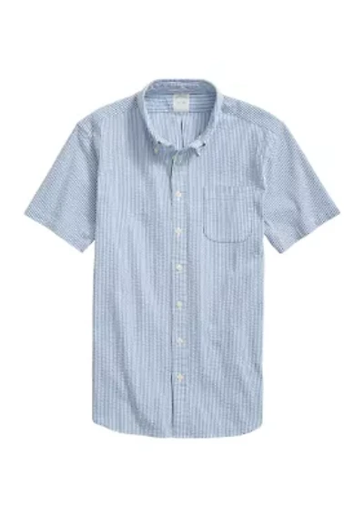 Men's Washed Cotton Seersucker Stripe Short-Sleeve Sport Shirt