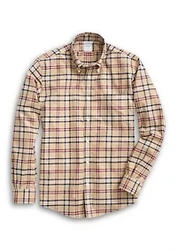 Stretch Supima Cotton Non-Iron Twill Polo Button Down Collar, Tartan Shirt