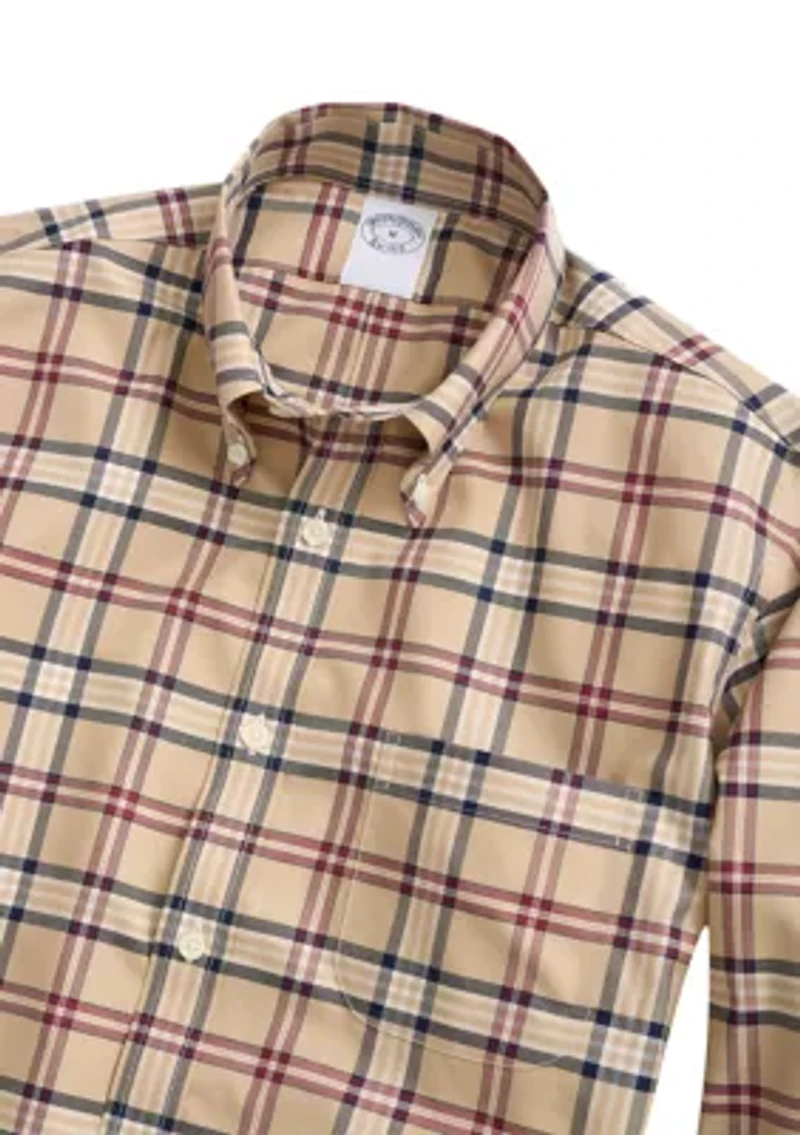 Stretch Supima Cotton Non-Iron Twill Polo Button Down Collar, Tartan Shirt