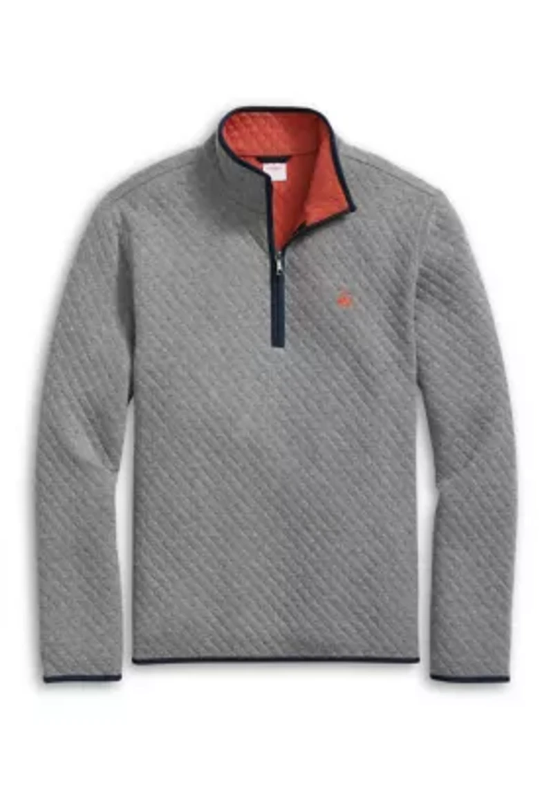 Diamond-Quilted Half-Zip Cotton Blend