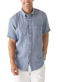 Men's Short Sleeve Linen Button-Down Shirt