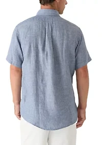 Men's Short Sleeve Linen Button-Down Shirt
