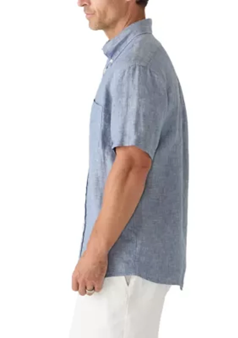 Men's Short Sleeve Linen Button-Down Shirt