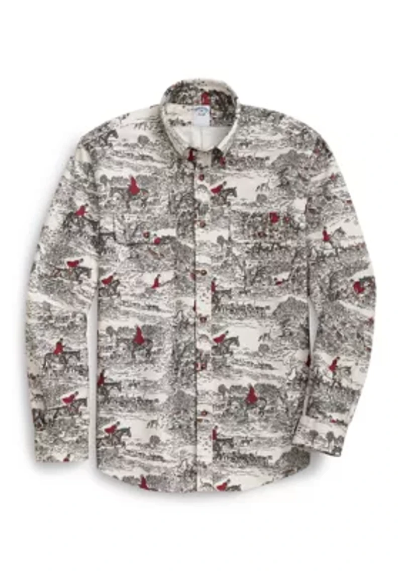 Cotton Flannel Archive Equestrian Print Sport Shirt