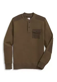 Men's Cotton-Wool Blend Waffle Knit Henley Shirt