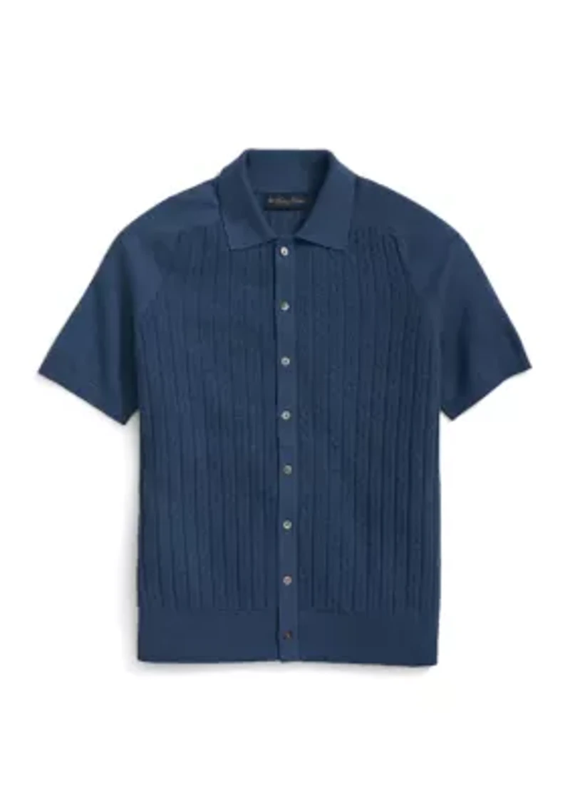 Men's Cotton Cable Knit Short Sleeve Polo Sweater