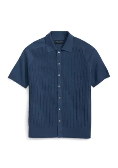 Men's Cotton Cable Knit Short Sleeve Polo Sweater