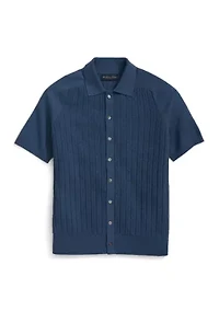 Men's Cotton Cable Knit Short Sleeve Polo Sweater