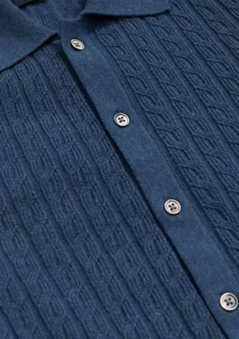 Men's Cotton Cable Knit Short Sleeve Polo Sweater