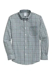 Stretch Supima Cotton Non-Iron Twill Polo Button Down, Check Sport Shirt