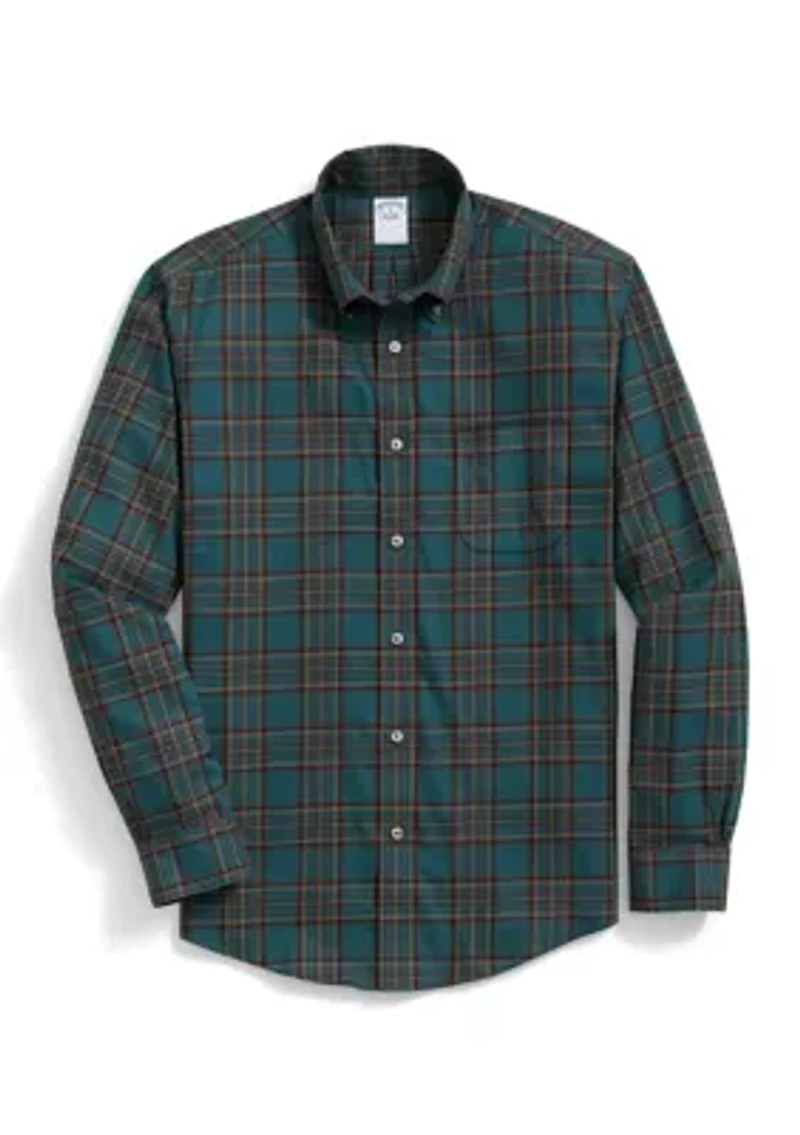 Men's Plaid Twill Polo Button Down Shirt