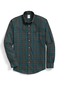 Men's Plaid Twill Polo Button Down Shirt