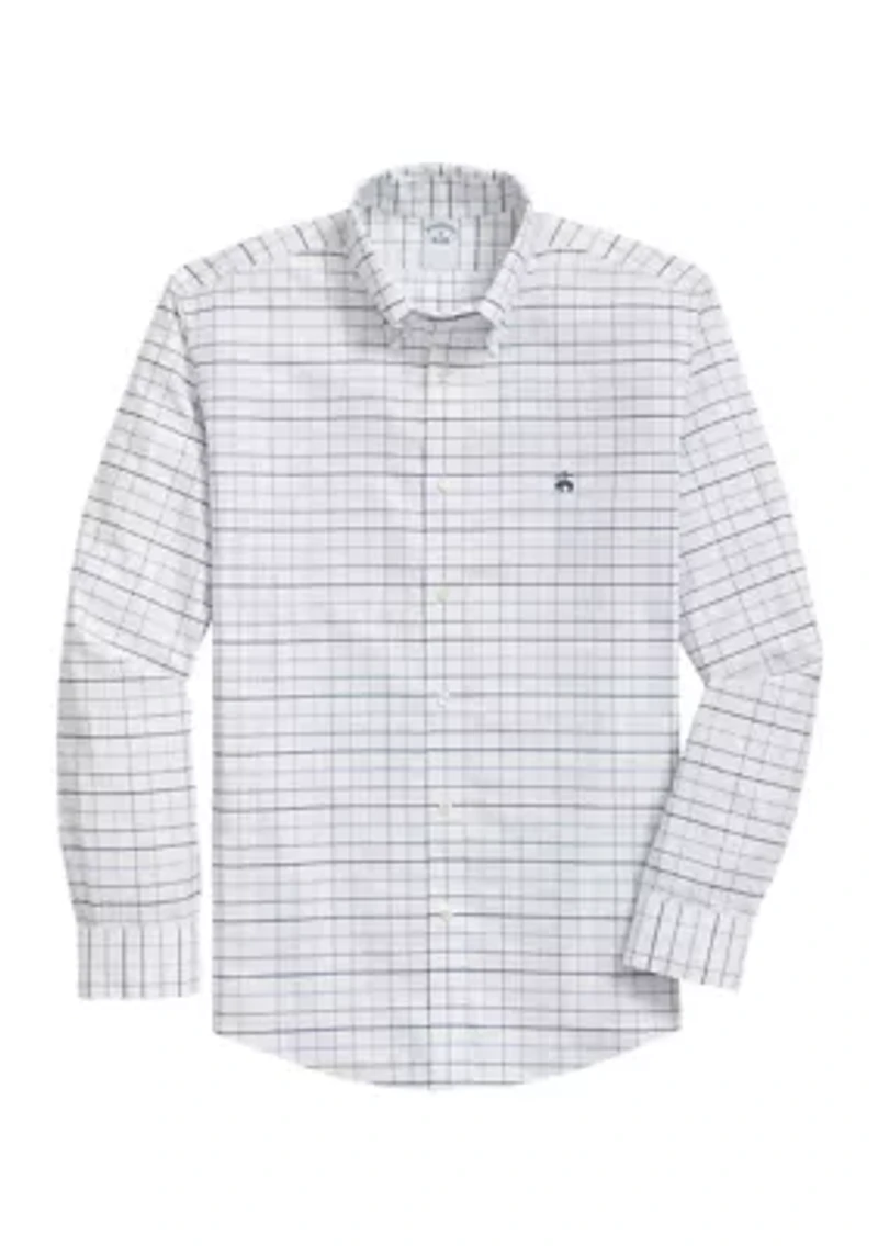 Men's Windowpane Oxford Polo Button Down Shirt