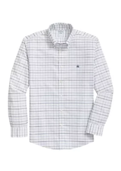 Men's Windowpane Oxford Polo Button Down Shirt