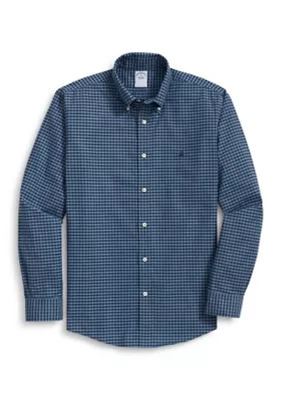 Men's Stretch Cotton Non-Iron Oxford Polo Button Down Collar, Gingham Shirt