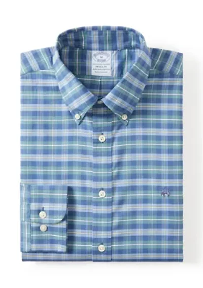 Men's Stretch Non-Iron Oxford Button-Down Collar, Vintage Check Shirt