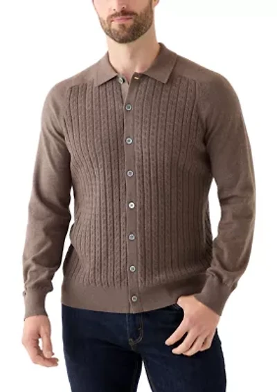 Cotton Mini-Cable Polo Cardigan