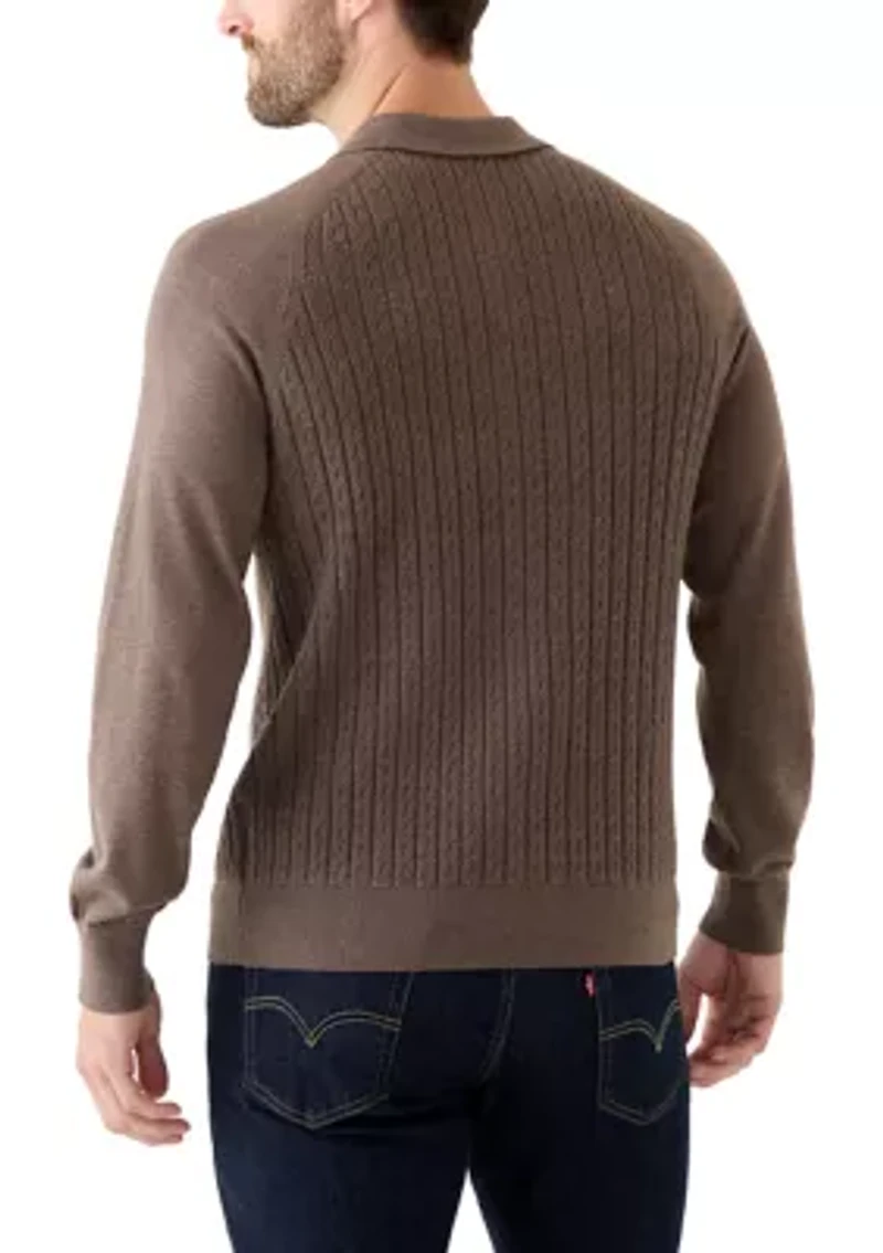 Cotton Mini-Cable Polo Cardigan