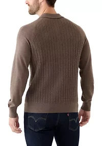 Cotton Mini-Cable Polo Cardigan