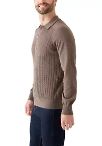 Cotton Mini-Cable Polo Cardigan
