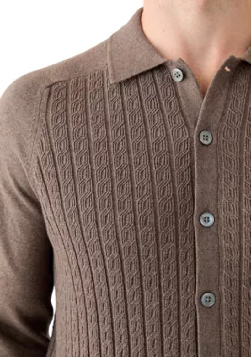 Cotton Mini-Cable Polo Cardigan