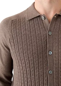 Cotton Mini-Cable Polo Cardigan