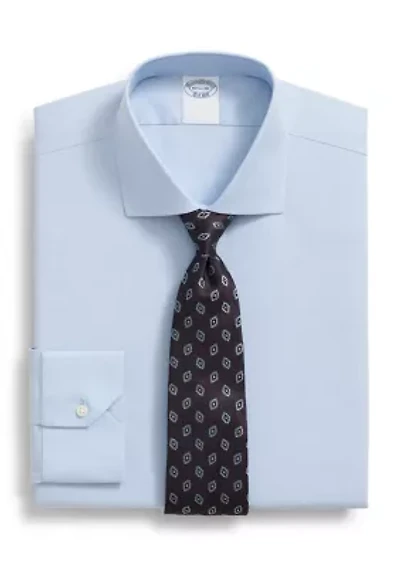 Men's Stretch Supima Cotton Non-Iron English Spread Collar Herringbone Dress Shirt