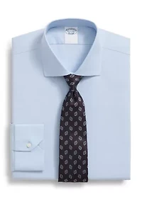 Men's Stretch Supima Cotton Non-Iron English Spread Collar Herringbone Dress Shirt