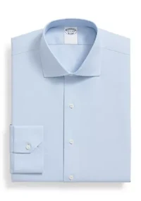 Men's Stretch Supima Cotton Non-Iron English Spread Collar Herringbone Dress Shirt