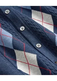 Men's Sweater Argyle Short Sleeve Polo Cardigan