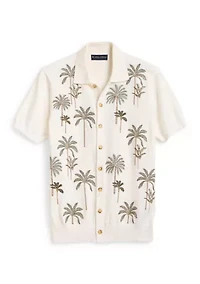 Men's Embroidered Palm Tree Polo Cardigan