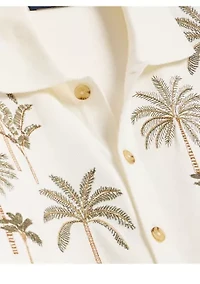 Men's Embroidered Palm Tree Polo Cardigan