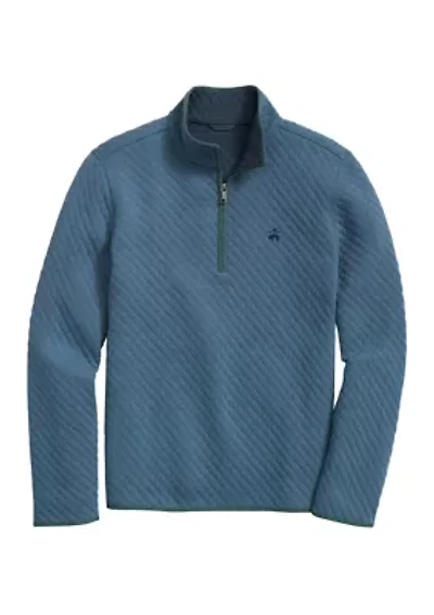 Diamond-Quilted Half-Zip Cotton Blend