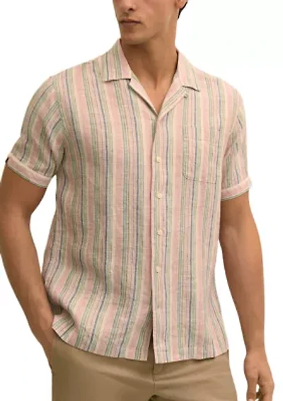 Men's Linen Novelty Striped Camp Shirt