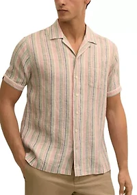Men's Linen Novelty Striped Camp Shirt