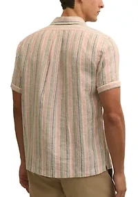 Men's Linen Novelty Striped Camp Shirt