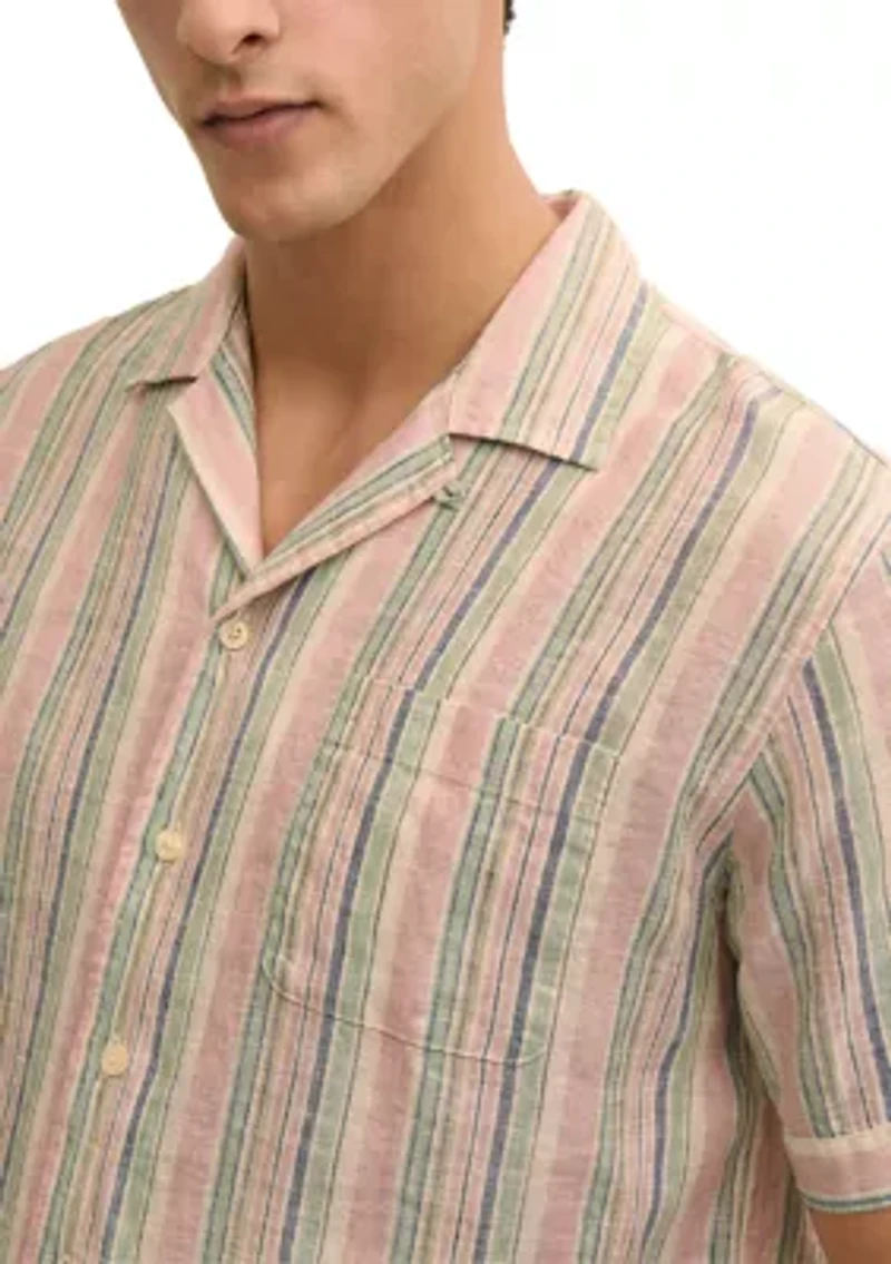 Men's Linen Novelty Striped Camp Shirt