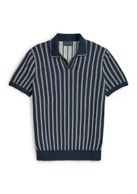 Men's Vertical Striped Johnny Collar Sweater