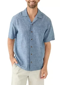Men's Short Sleeve Linen and Cotten Camp Shirt