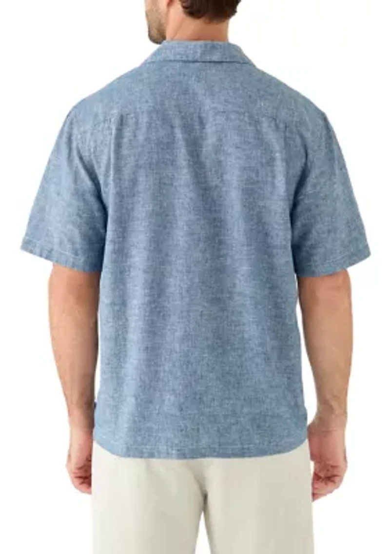 Men's Short Sleeve Linen and Cotten Camp Shirt