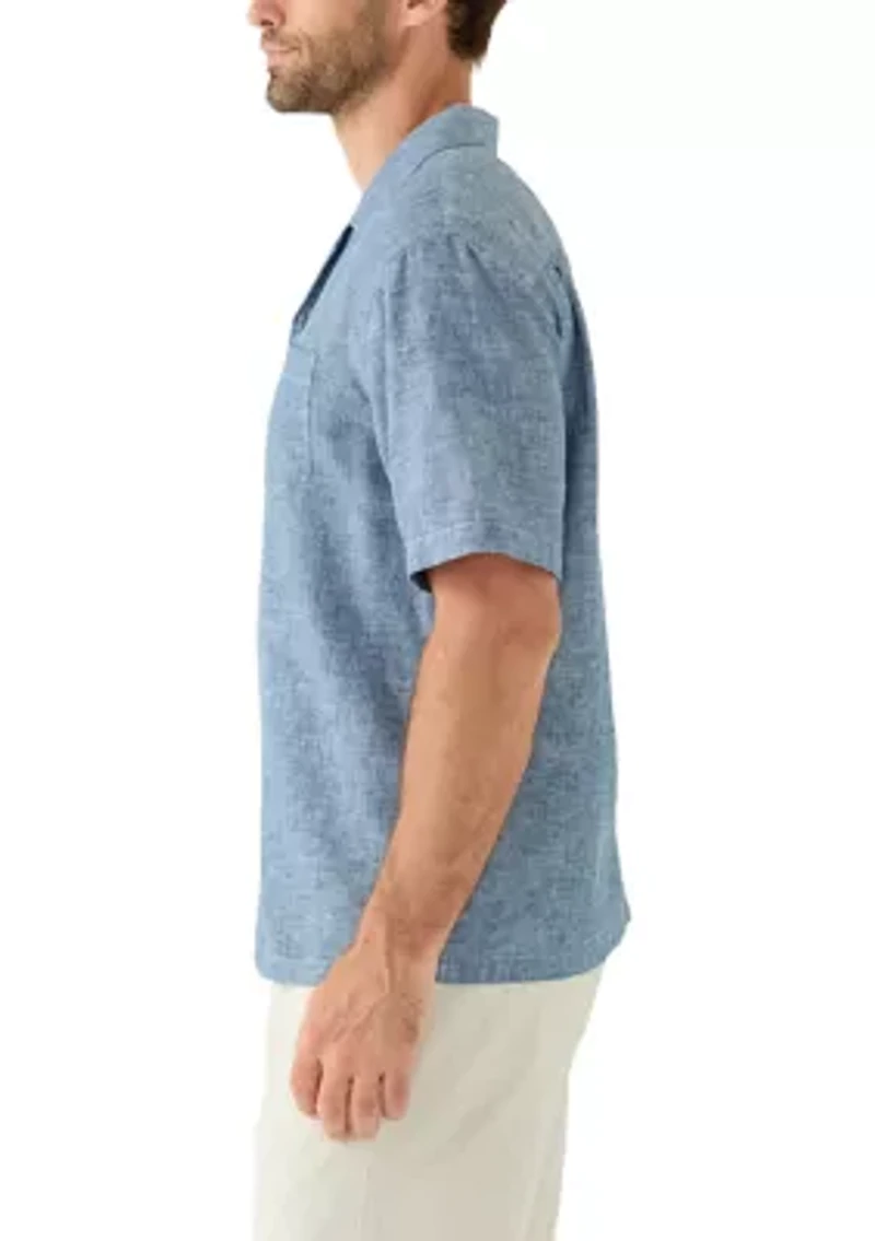 Men's Short Sleeve Linen and Cotten Camp Shirt